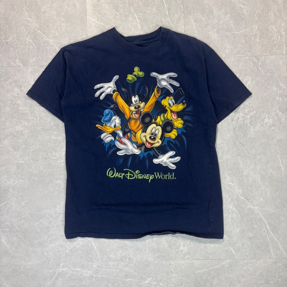 Disney Parks Mickey Mouse Donald Goofy Pluto Navy Graphic T-Shirt XL 4276